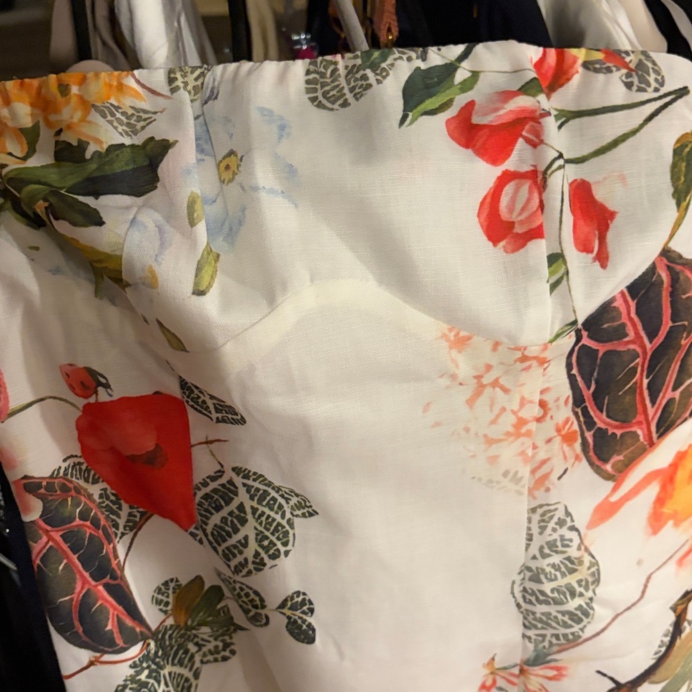 Strapless Floral Midi Dress in White and Multi - Picture 6 of 6